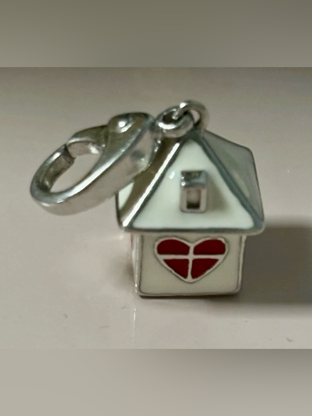 Sterling Silver Home Sweet Home Charm w/ White & Red Enamel